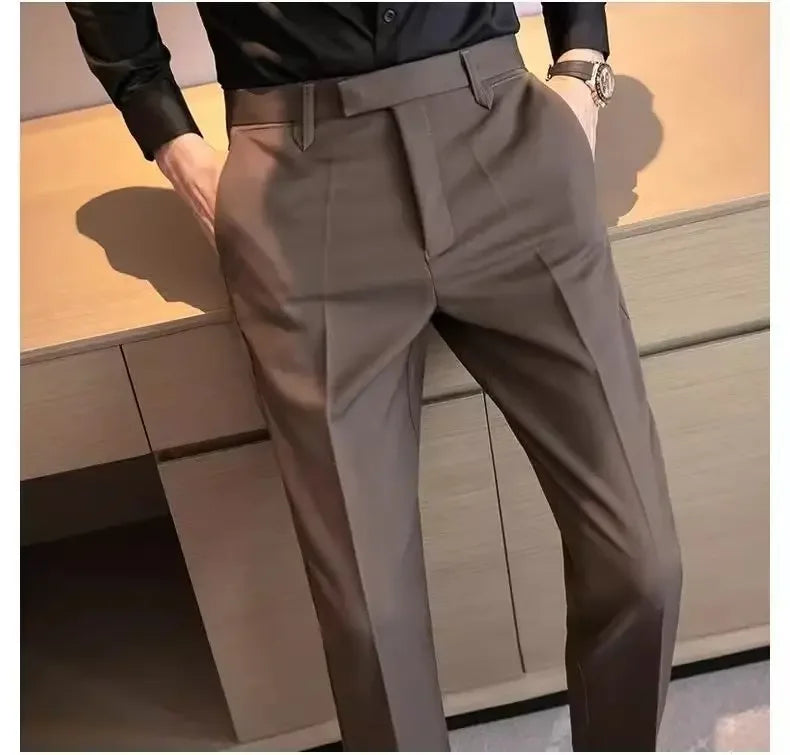 English Gentleman's Coffee Color Business Suit Pants Casual Draped Trousers For Men Fashionable Spring Autumn Small Foot