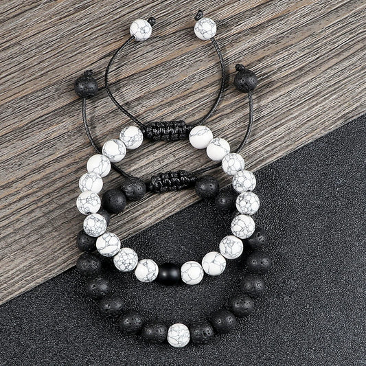 2PCS/Set Braided Bracelets Men Natural Stone YingYang Lava Bead Bracelet Yoga Bangles Best Friend Jewelry Couple Gift Set Unisex