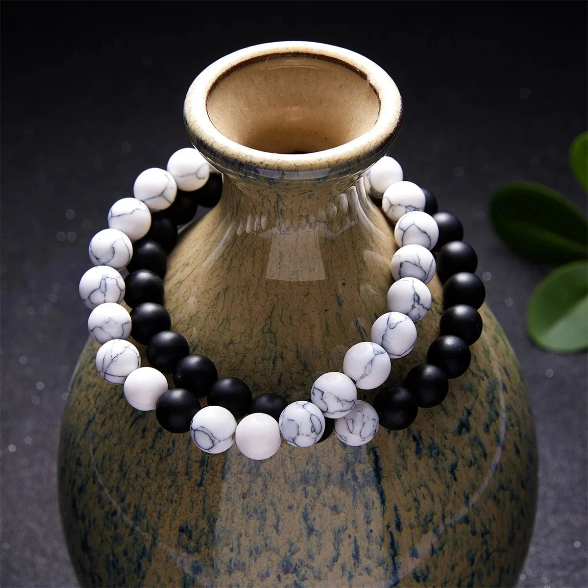 Natural Stone Beaded Bracelets Set For Couples Men Women Distance Black Matte White Turquoise Lava Stone Yoga Bead Bracelet