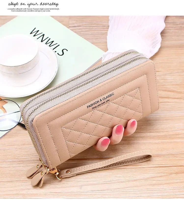 Women Long Wallet Fashion Zipper High Capacity Coin Purse Wallets Double Zipper Pu Leather Clutch Luxury Money Phone Bag