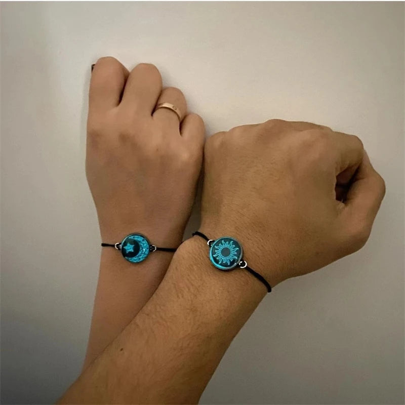 2pcs/set Romantic Luminous Sun Moon Couple Bracelets For Women Men Handmade Braided Rope Lover Party Bracelet Jewelry Gift