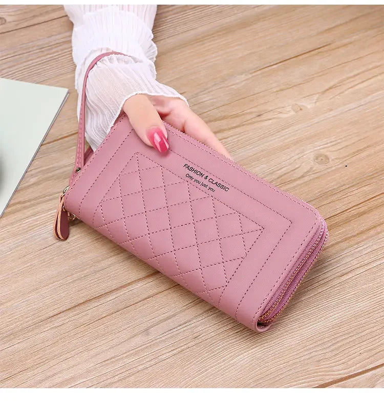 Women Long Wallet Fashion Zipper High Capacity Coin Purse Wallets Double Zipper Pu Leather Clutch Luxury Money Phone Bag