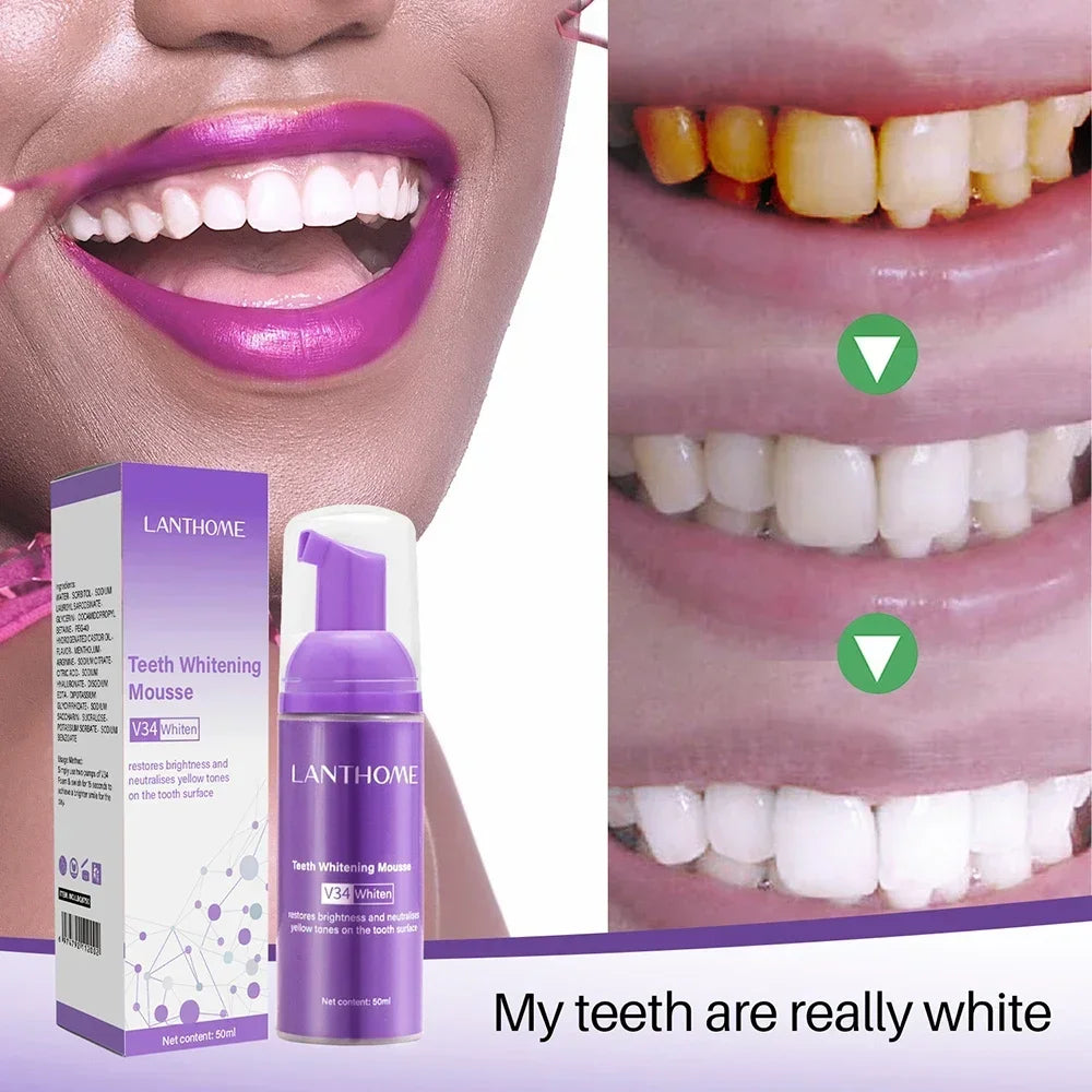 50ml V34 Toothpaste Mousse Teeth Cleaning Whitening Toothpaste Yellow Teeth Removing Tooth Stains Oral Cleaning Hygiene 2024