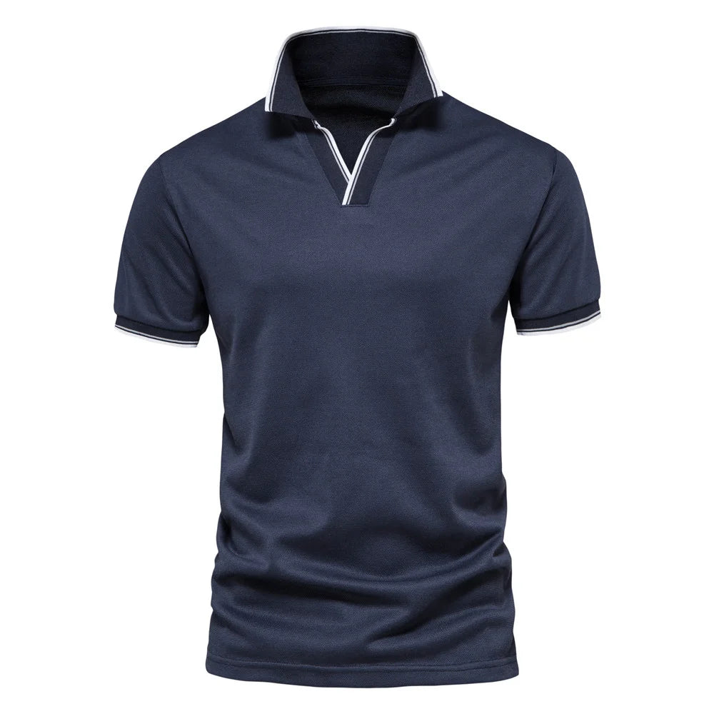 AIOPESON V Neck Polo Shirts for Men Solid Color Short Sleeve Classic Mens Polos 2022 New Summer Polo Shirt Men Clothing