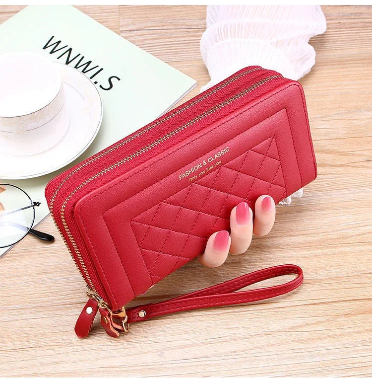 Women Long Wallet Fashion Zipper High Capacity Coin Purse Wallets Double Zipper Pu Leather Clutch Luxury Money Phone Bag