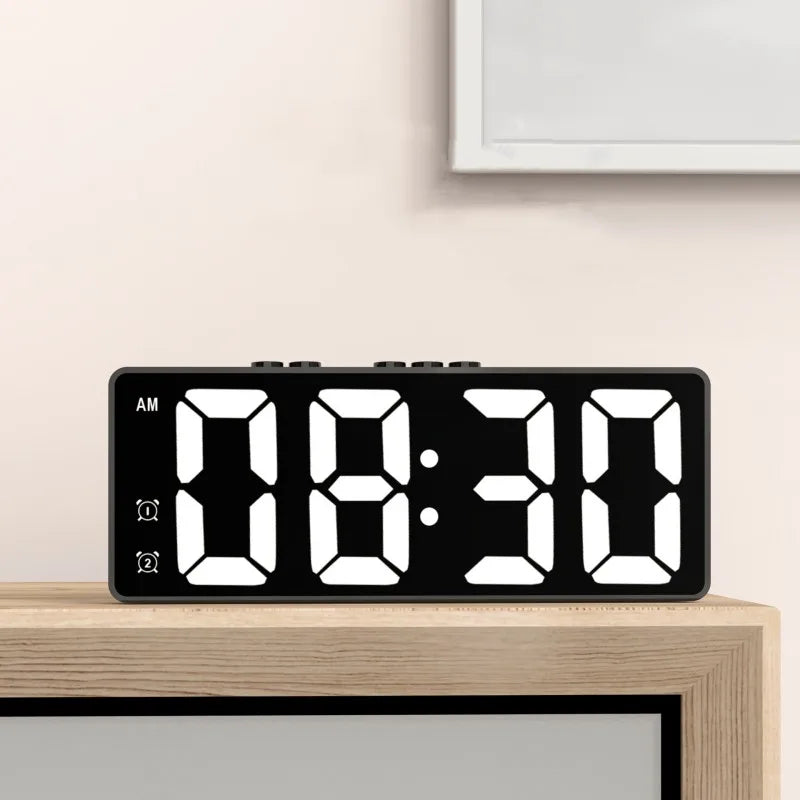 LED Alarm Clock Electronic Student Digital Clock Voice Control Dual Snooze 12/24H Dual Alarms Temperature Mute Table Clock