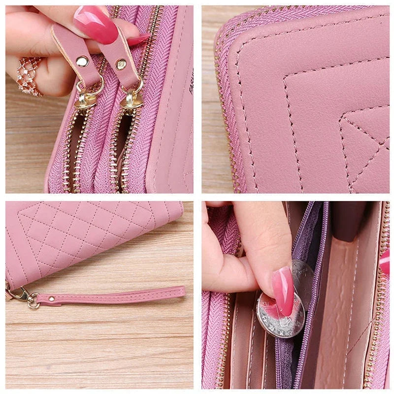 Women Long Wallet Fashion Zipper High Capacity Coin Purse Wallets Double Zipper Pu Leather Clutch Luxury Money Phone Bag