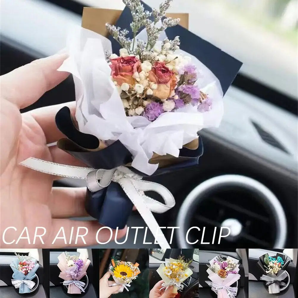 Mini Creativity Dried Flowers Bouquet Car Perfume Air Clip Ornament Bouquet Interior Car Vent Flower Accessories Eternal Q3P7