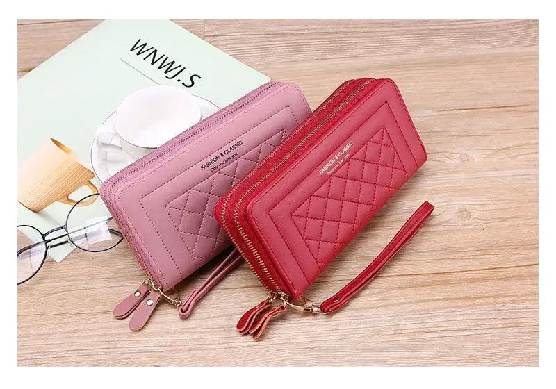 Women Long Wallet Fashion Zipper High Capacity Coin Purse Wallets Double Zipper Pu Leather Clutch Luxury Money Phone Bag