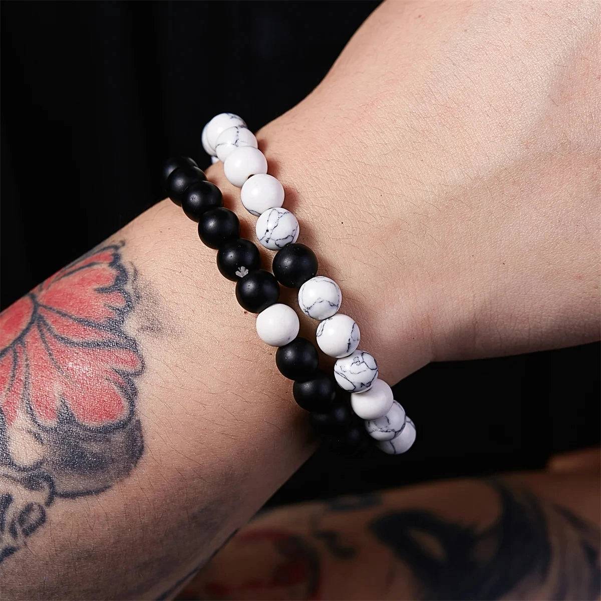 Natural Stone Beaded Bracelets Set For Couples Men Women Distance Black Matte White Turquoise Lava Stone Yoga Bead Bracelet