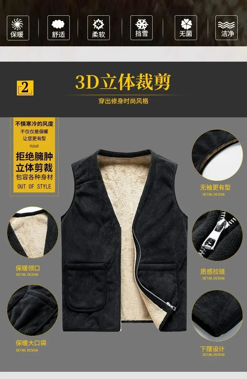 cashmere Mens Jacket Sleeveless Vest Soft Vests Casual Coats Male velvet wool vest Mens Vest Men Thicken Waistcoat Plus size 8XL