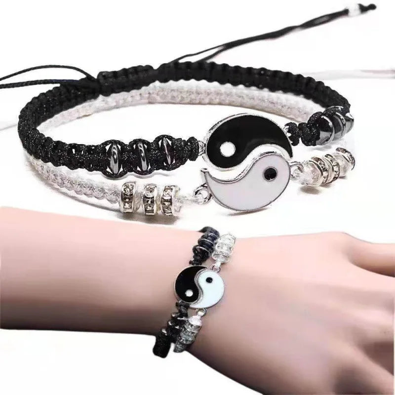 Tai Chi Yin Yang Couple Bracelet for Lover Handmade Woven Baided Rope Adjustable Bracelets Bff Friendship Bangles Jewelry Gift