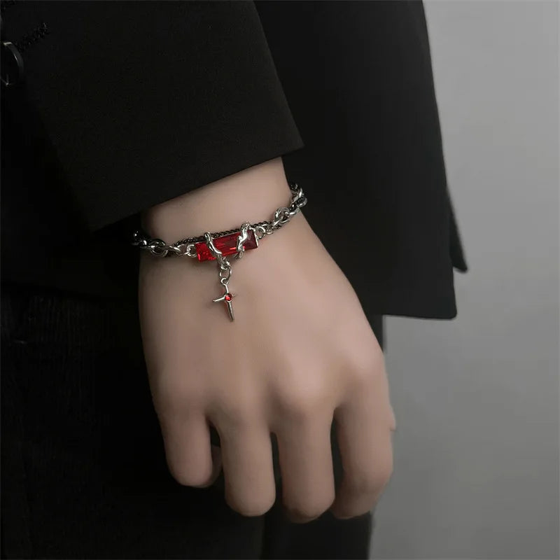 2024 Retro Black Zircon Star Bracelet For Women Men Trend Titanium Steel Punk Nk Chain Unisex Jewelry New Couple Accessories