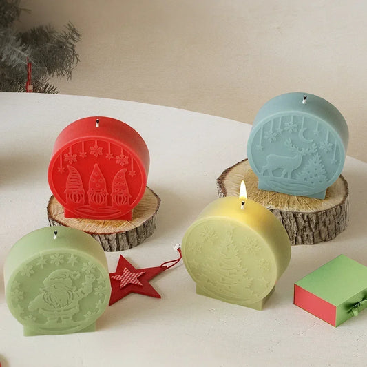 DIY Christmas Crystal Ball Silicone Mold Round Scented Candle Mould Embossed Christmas Tree Snowman Elk Holiday Decor Craft Gift