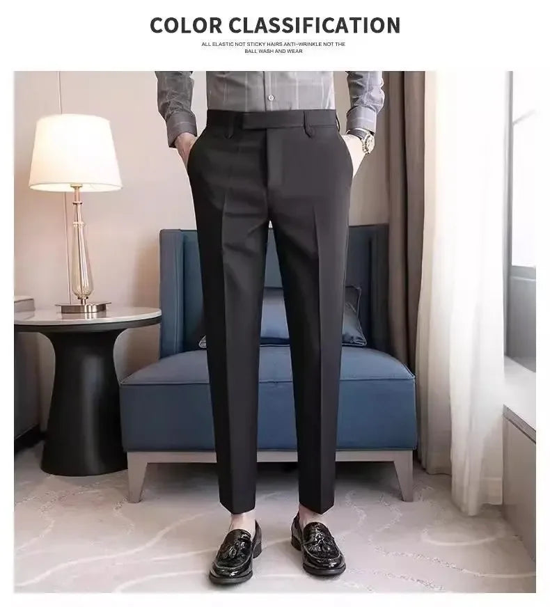 English Gentleman's Coffee Color Business Suit Pants Casual Draped Trousers For Men Fashionable Spring Autumn Small Foot