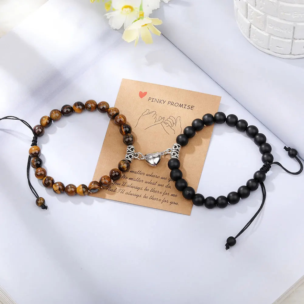 Romantic Natural Stone Couples Matching Bracelets for Women Men Heart Magnetic Distance Bracelet Yoga Jewelry Accessories