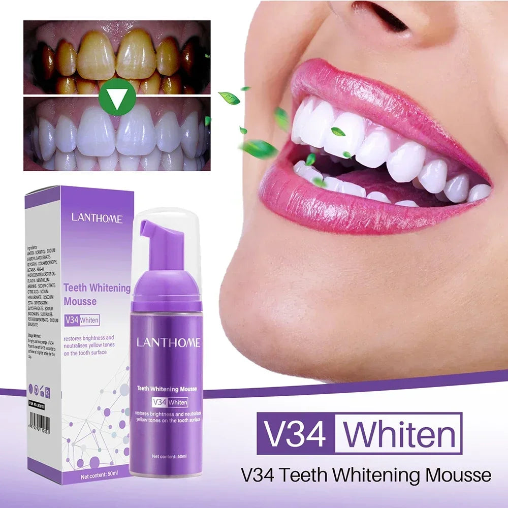 50ml V34 Toothpaste Mousse Teeth Cleaning Whitening Toothpaste Yellow Teeth Removing Tooth Stains Oral Cleaning Hygiene 2024