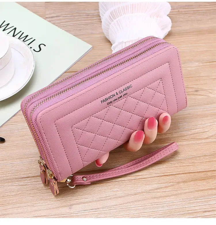 Women Long Wallet Fashion Zipper High Capacity Coin Purse Wallets Double Zipper Pu Leather Clutch Luxury Money Phone Bag