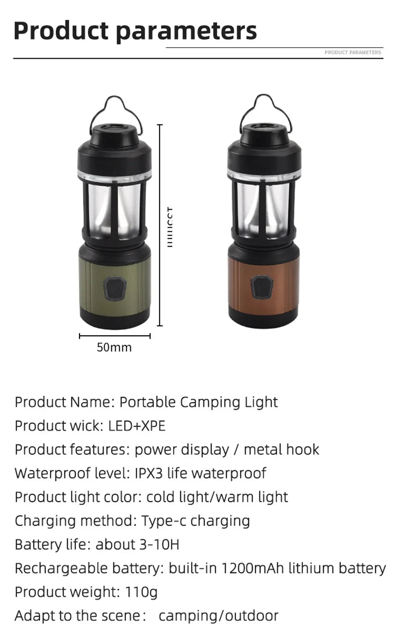 WEST BIKING Portable Camping Light Waterproof USB Rechargeable Bulb For Traveling Lantern Emergency Light Hiking Flashlight