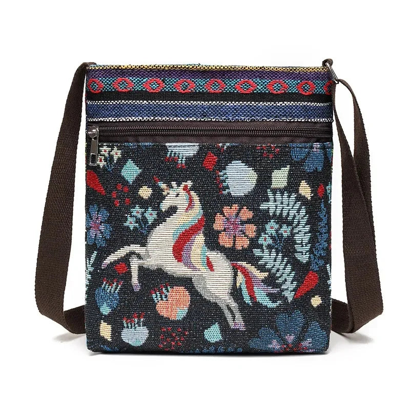 Women's Canvas Handbags Hot Sale Casual Shoulder Bag Owl Embroidered Ethnic Bag Vintage Messenger Bag Ladies Shoulder Bag