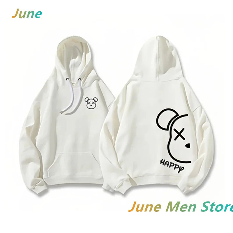 Valentine's Day Cotton Cartoon Bear Puzzle Graphic Loose Couple Hooded Cotton Spring Autumn Long Sleeved Men Women Sweatshirt