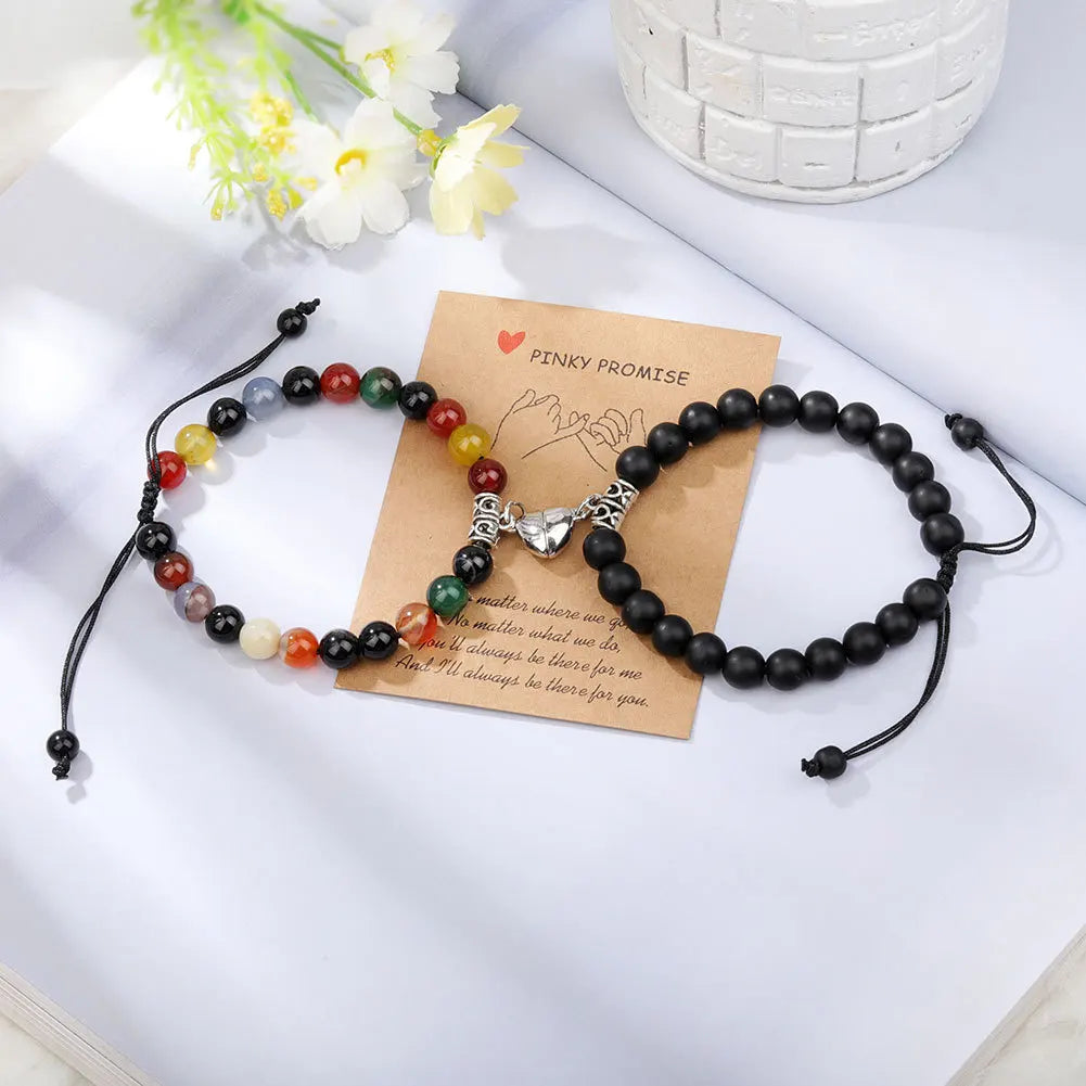 Romantic Natural Stone Couples Matching Bracelets for Women Men Heart Magnetic Distance Bracelet Yoga Jewelry Accessories