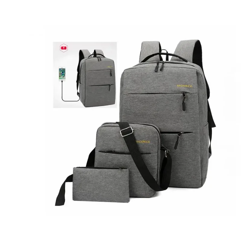 Men's Business Backpack USB Charging Casual Female Student School Bag Minimalist Fashion Computer Bags Three Piece Set