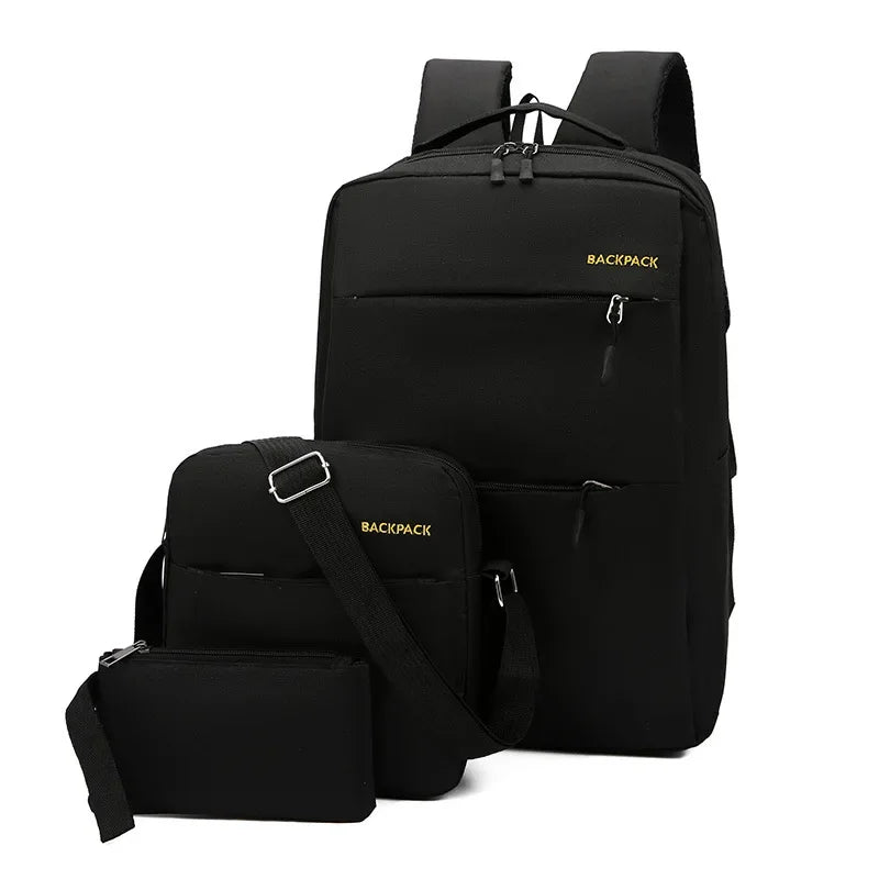 Men's Business Backpack USB Charging Casual Female Student School Bag Minimalist Fashion Computer Bags Three Piece Set