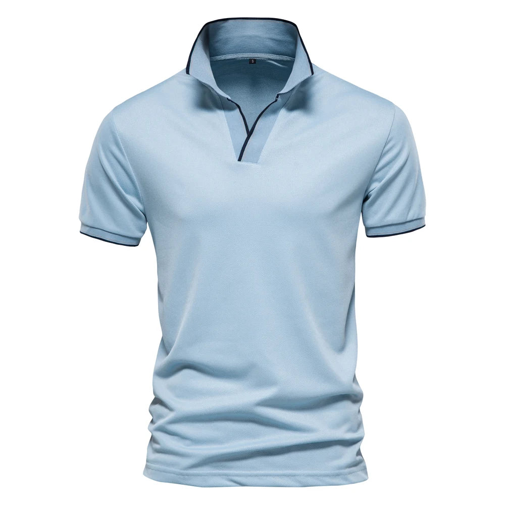 AIOPESON V Neck Polo Shirts for Men Solid Color Short Sleeve Classic Mens Polos 2022 New Summer Polo Shirt Men Clothing