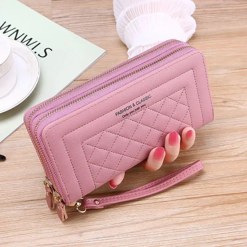 Women Long Wallet Fashion Zipper High Capacity Coin Purse Wallets Double Zipper Pu Leather Clutch Luxury Money Phone Bag