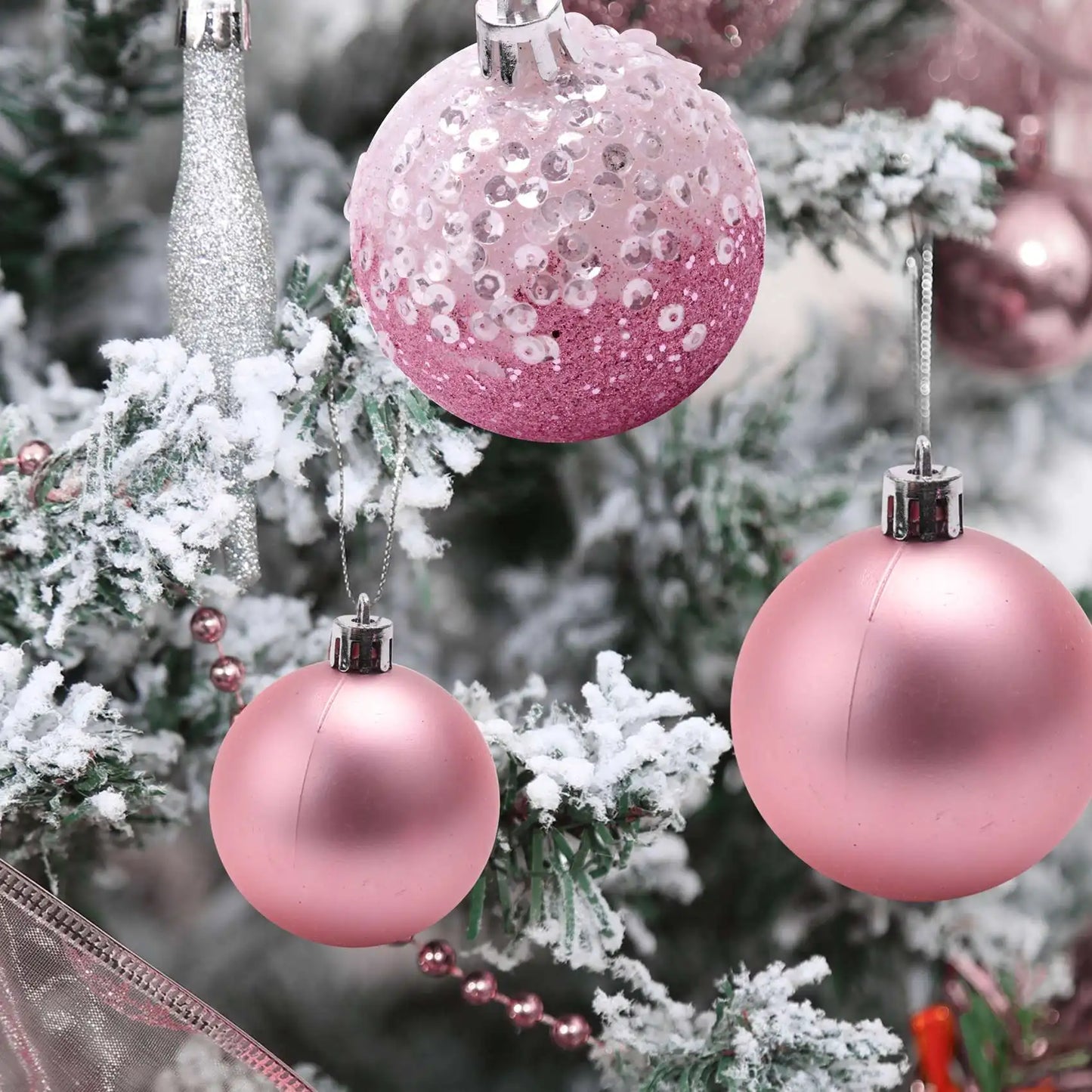 9 PCS Christmas Ball Ornaments xmas Tree Decorations Hanging Balls for Home New Year Party Decor - 2.36inch, Pink