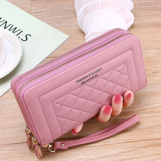 Women Long Wallet Fashion Zipper High Capacity Coin Purse Wallets Double Zipper Pu Leather Clutch Luxury Money Phone Bag