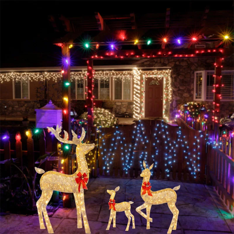 1-3Pcs Acrylic Elk Deer LED Light Reindeer Family Decor Lighted Deer Christmas Decor Bucks Light Up Indoor Outdoor Garden Yard