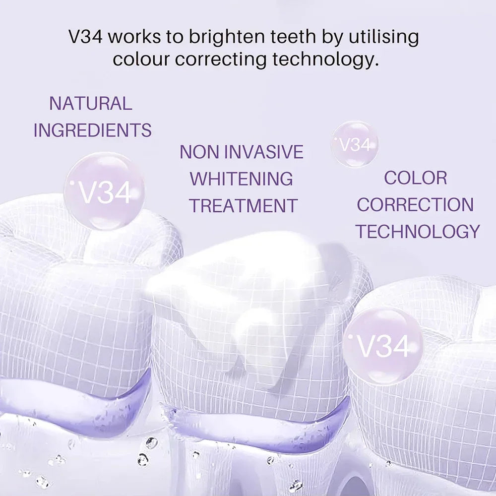 50ml V34 Toothpaste Mousse Teeth Cleaning Whitening Toothpaste Yellow Teeth Removing Tooth Stains Oral Cleaning Hygiene 2024