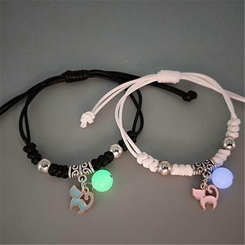 Fashion Luminous Bracelet for Men and Women Couples Gift Romantic Noctilucent Star Moon Heart Pendant Bangle Jewelry Set Friend