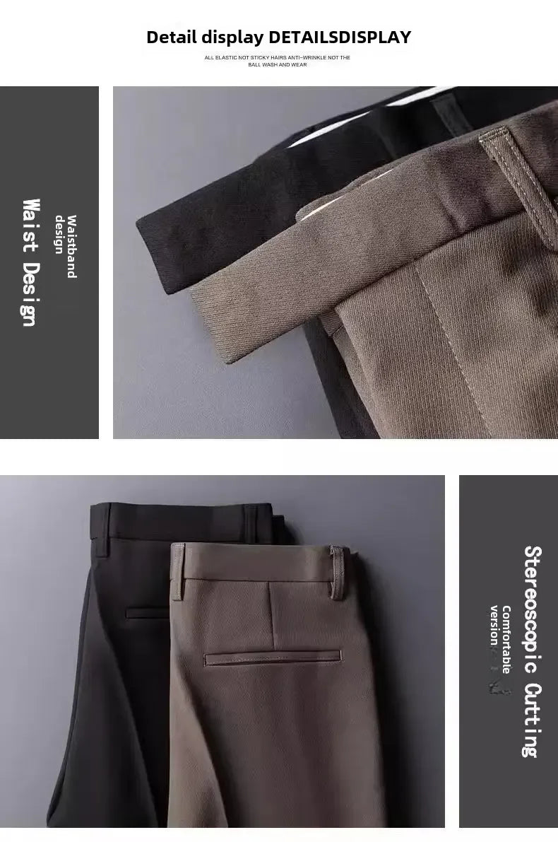 English Gentleman's Coffee Color Business Suit Pants Casual Draped Trousers For Men Fashionable Spring Autumn Small Foot