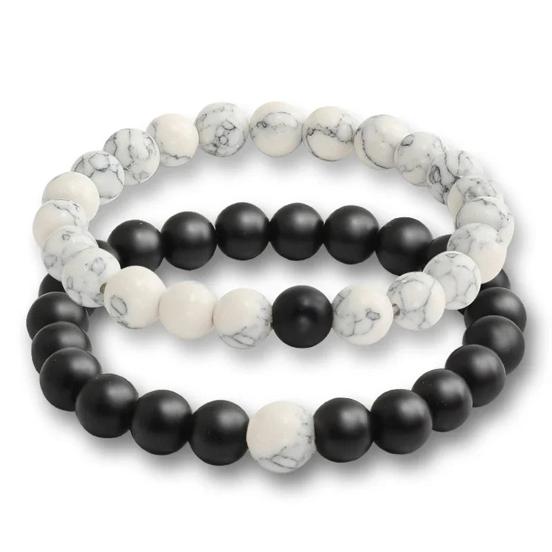 Natural Stone Beaded Bracelets Set For Couples Men Women Distance Black Matte White Turquoise Lava Stone Yoga Bead Bracelet