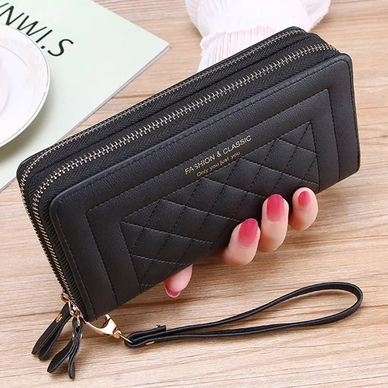 Women Long Wallet Fashion Zipper High Capacity Coin Purse Wallets Double Zipper Pu Leather Clutch Luxury Money Phone Bag