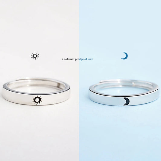 Simple Moon Sun Couple Rings For Lover's Black Stainless Steel Women Men Wedding Ring Valentine's Day Gifts