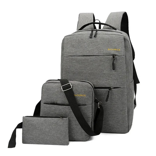 Men's Business Backpack USB Charging Casual Female Student School Bag Minimalist Fashion Computer Bags Three Piece Set