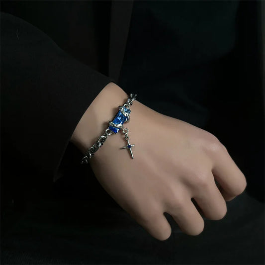 2024 Retro Black Zircon Star Bracelet For Women Men Trend Titanium Steel Punk Nk Chain Unisex Jewelry New Couple Accessories