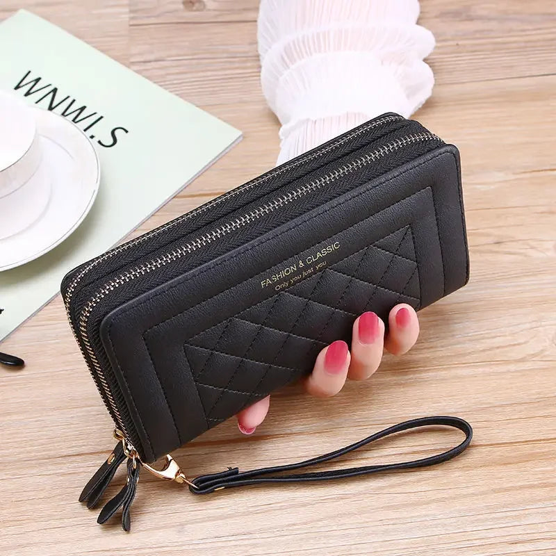 Women Long Wallet Fashion Zipper High Capacity Coin Purse Wallets Double Zipper Pu Leather Clutch Luxury Money Phone Bag