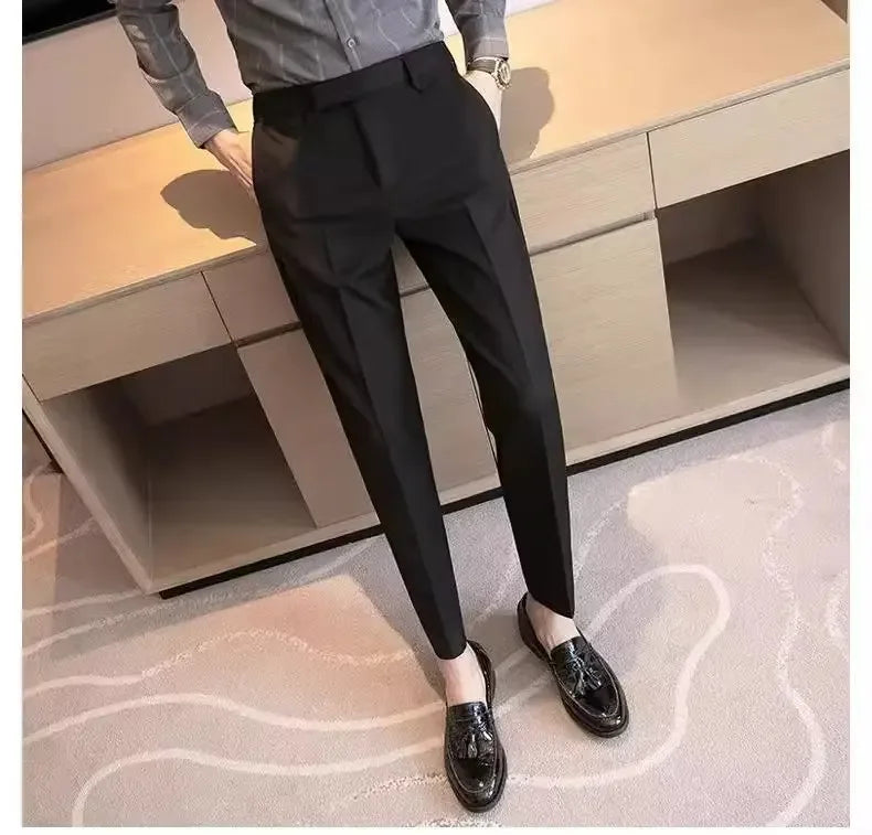 English Gentleman's Coffee Color Business Suit Pants Casual Draped Trousers For Men Fashionable Spring Autumn Small Foot