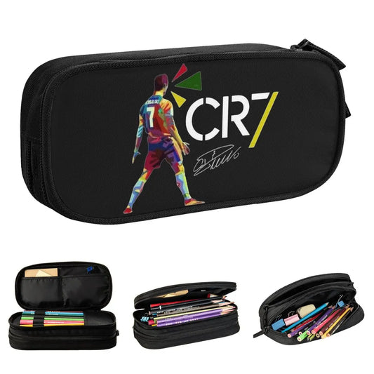 Fashion Football Ronaldo Signature Pencil Case Classic Pen Bag for Student Large Storage Students School Cosmetic Pencilcases