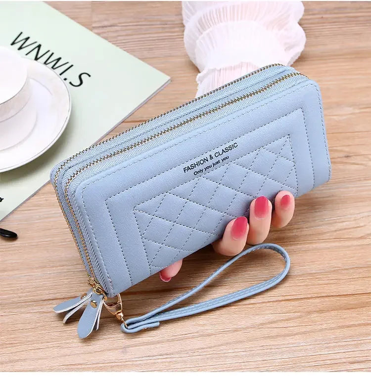 Women Long Wallet Fashion Zipper High Capacity Coin Purse Wallets Double Zipper Pu Leather Clutch Luxury Money Phone Bag