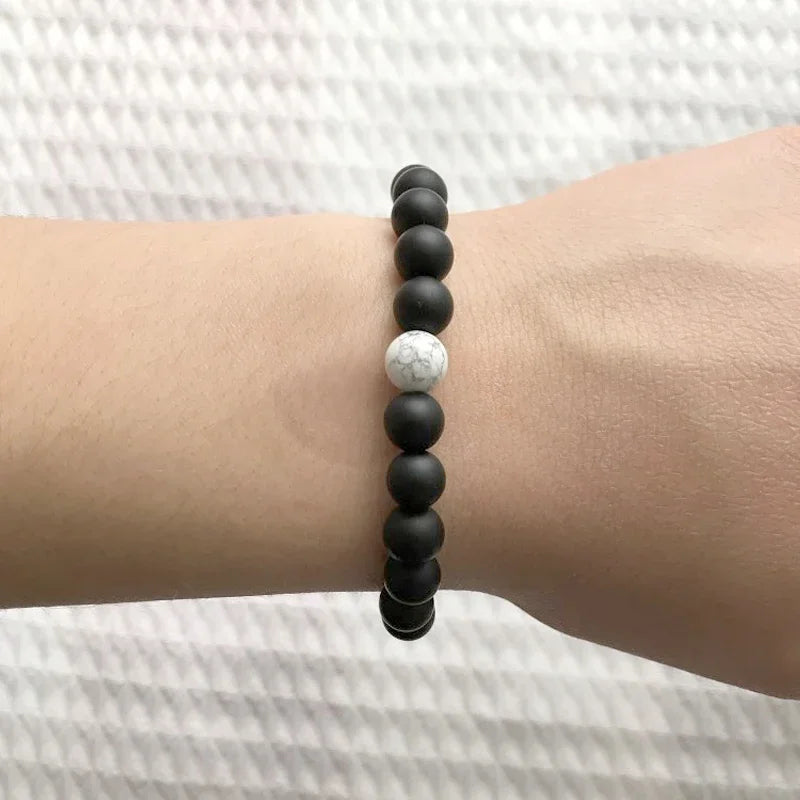 Natural Stone Beaded Bracelets Set For Couples Men Women Distance Black Matte White Turquoise Lava Stone Yoga Bead Bracelet