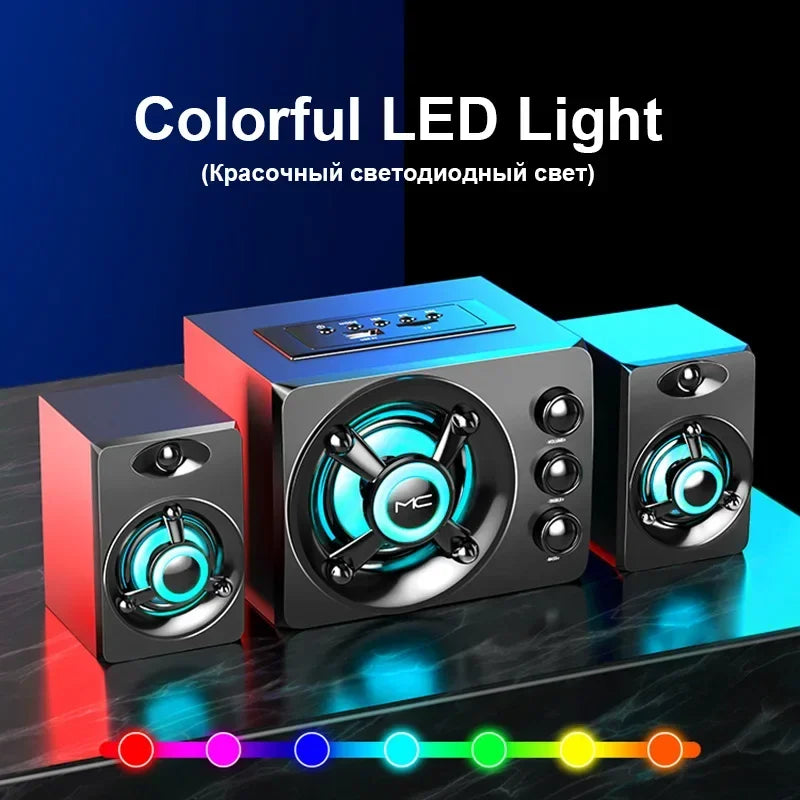 HIFI 3D Stereo Alto-falantes Coloridos LED Luz Pesada AUX USB Com Fio Sem Fio Bluetooth Á Audio Home Theater Surround Som Bar TV