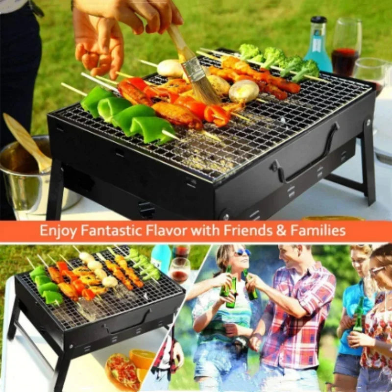 1Pcs Folding Portable Barbecue Charcoal Grill Stainless Steel Small Mini BBQ Tool Kits for Outdoor Cooking Camping Picnics Beach