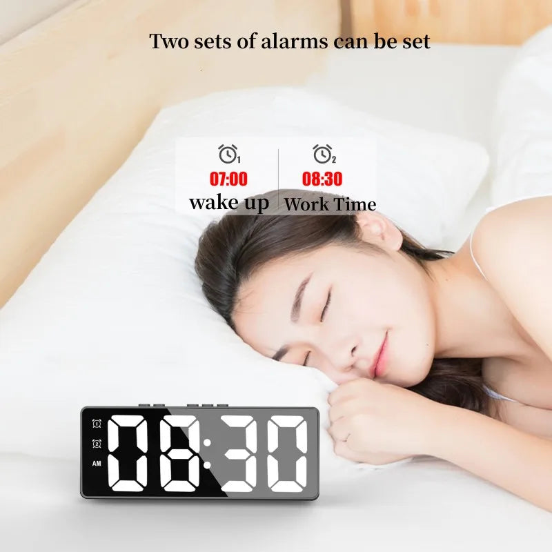 LED Alarm Clock Electronic Student Digital Clock Voice Control Dual Snooze 12/24H Dual Alarms Temperature Mute Table Clock