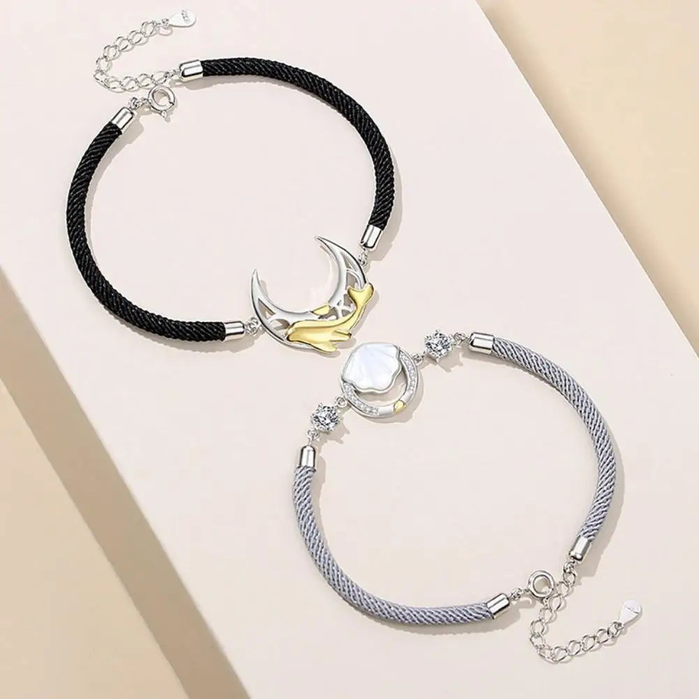 Shell Sun Whale Moon Bracelet For Men Women Jewelry Zircon Rope Bracelets Couple Anniversary Gift Adjustable Charm Bracelet